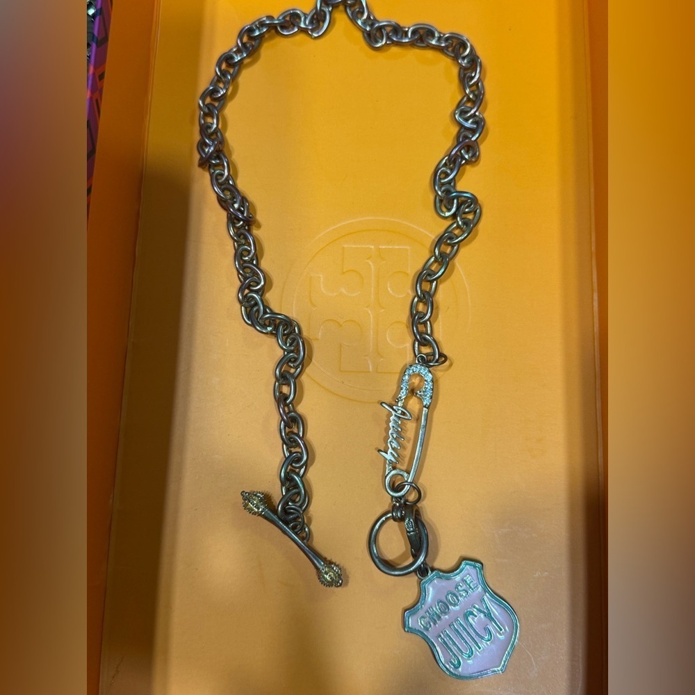 - Vintage Rare Juicy Couture Necklace Giant Pink and Green Logo